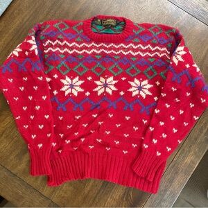 Vintage Eddie Bauer Sweater Size Medium Red Legend Nordic 100% Wool Fair Isle